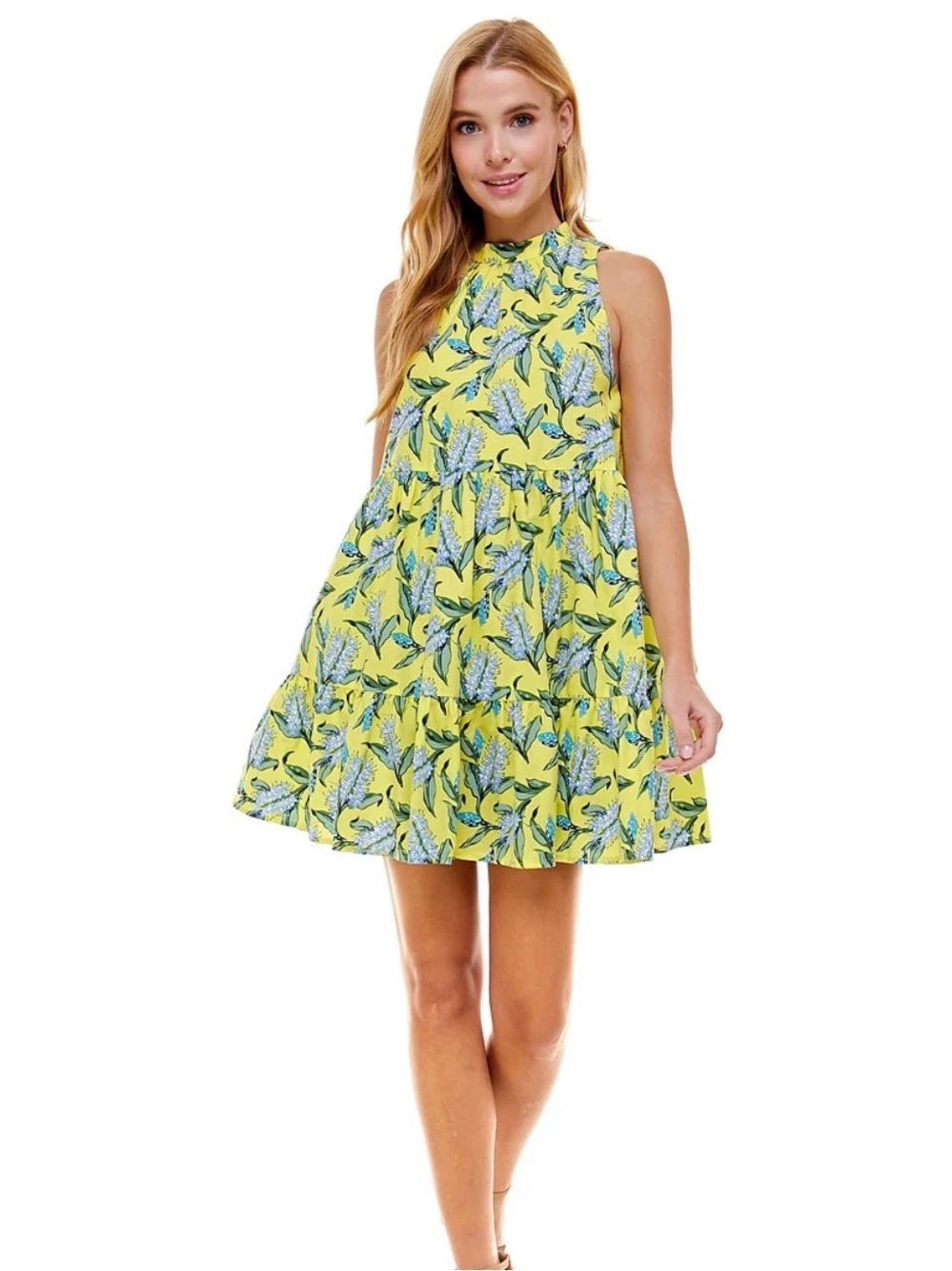 The Impeccable Pig Yellow Floral Halter Dress